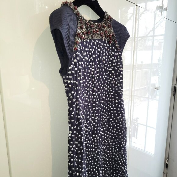 French Connection Silk and Viscose Short Sleeve Studded Dress Size 4 - Picture 4 of 7